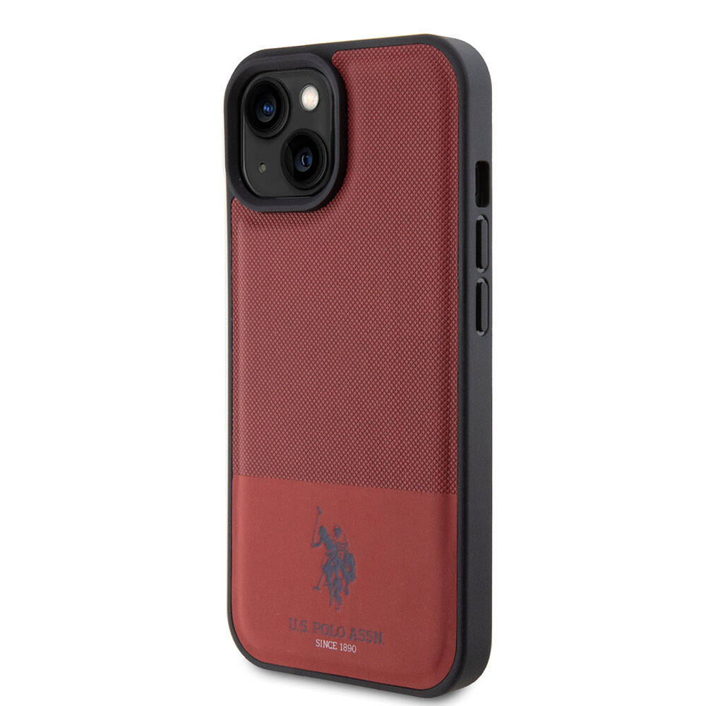 Apple iPhone 15 Kılıf U.S. Polo Assn. Orjinal Lisanslı Suni Deri Arka Yüzey Baskı Logolu Örgü Desenli Kapak Lacivert