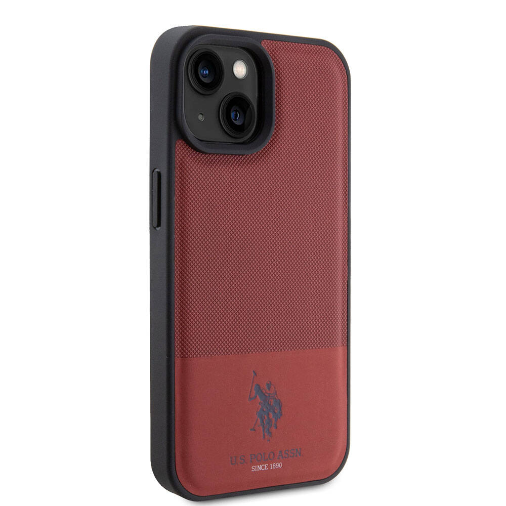 Apple iPhone 15 Kılıf U.S. Polo Assn. Orjinal Lisanslı Suni Deri Arka Yüzey Baskı Logolu Örgü Desenli Kapak Lacivert