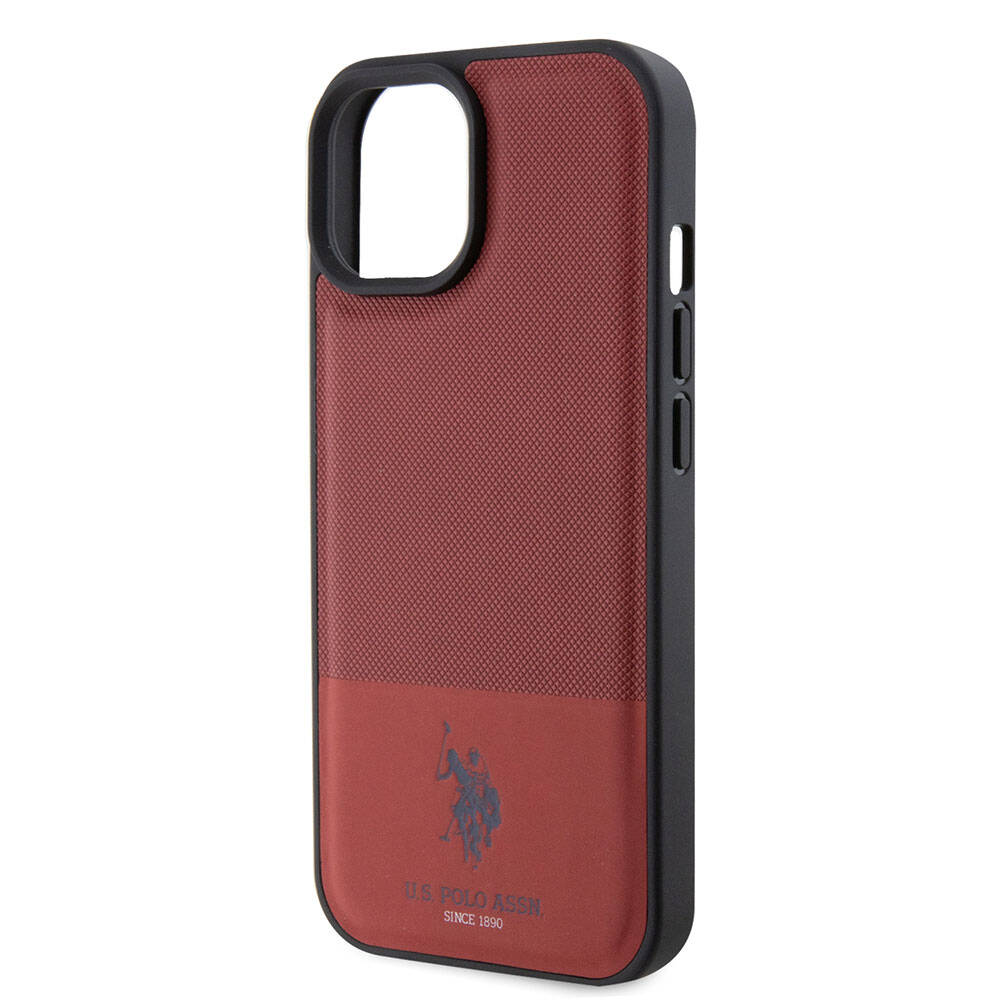 Apple iPhone 15 Kılıf U.S. Polo Assn. Orjinal Lisanslı Suni Deri Arka Yüzey Baskı Logolu Örgü Desenli Kapak Lacivert