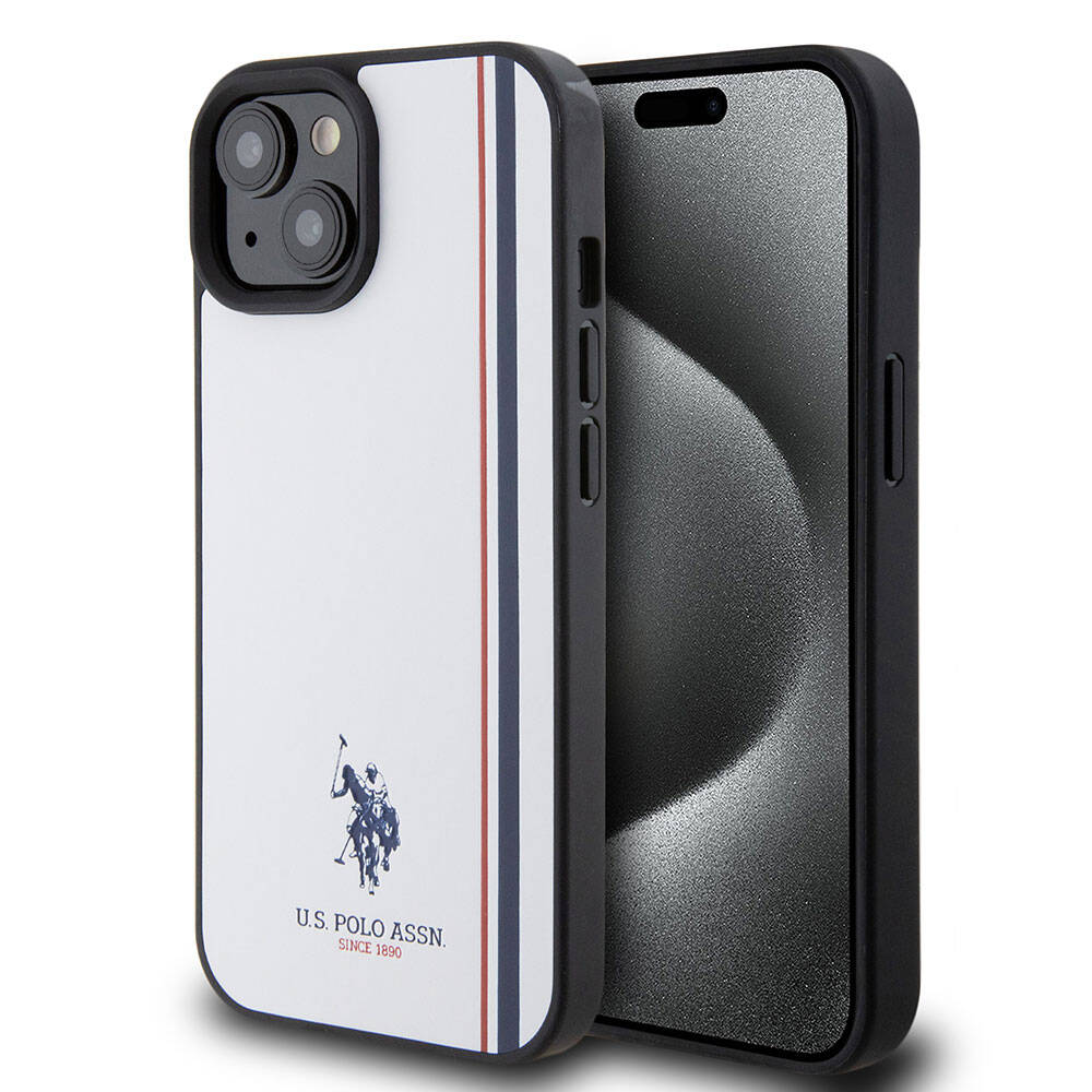 Apple iPhone 15 Kılıf U.S. Polo Assn. Orjinal Lisanslı Üç Renk Şerit Tasarımlı Baskı Logolu Kapak Lacivert