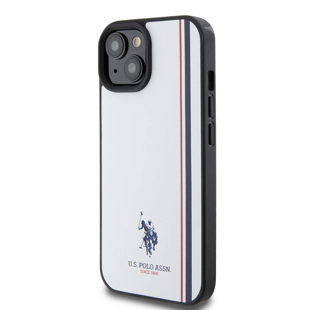 Apple iPhone 15 Kılıf U.S. Polo Assn. Orjinal Lisanslı Üç Renk Şerit Tasarımlı Baskı Logolu Kapak Lacivert