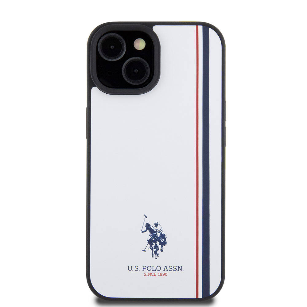 Apple iPhone 15 Kılıf U.S. Polo Assn. Orjinal Lisanslı Üç Renk Şerit Tasarımlı Baskı Logolu Kapak Kırmızı