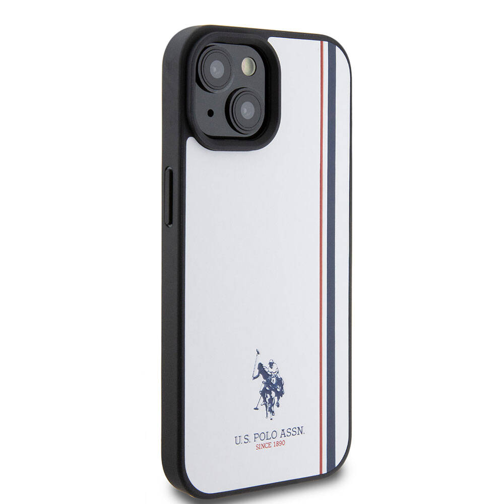 Apple iPhone 15 Kılıf U.S. Polo Assn. Orjinal Lisanslı Üç Renk Şerit Tasarımlı Baskı Logolu Kapak Kırmızı