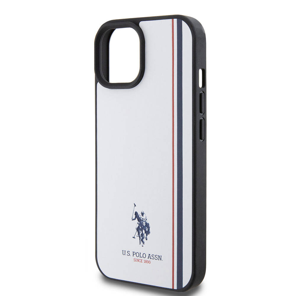 Apple iPhone 15 Kılıf U.S. Polo Assn. Orjinal Lisanslı Üç Renk Şerit Tasarımlı Baskı Logolu Kapak Siyah