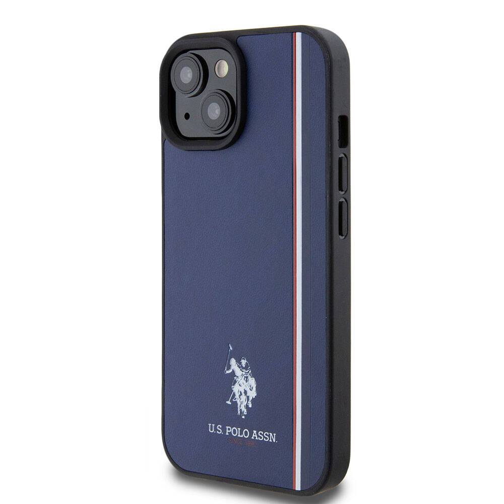 Apple iPhone 15 Kılıf U.S. Polo Assn. Orjinal Lisanslı Üç Renk Şerit Tasarımlı Baskı Logolu Kapak Siyah
