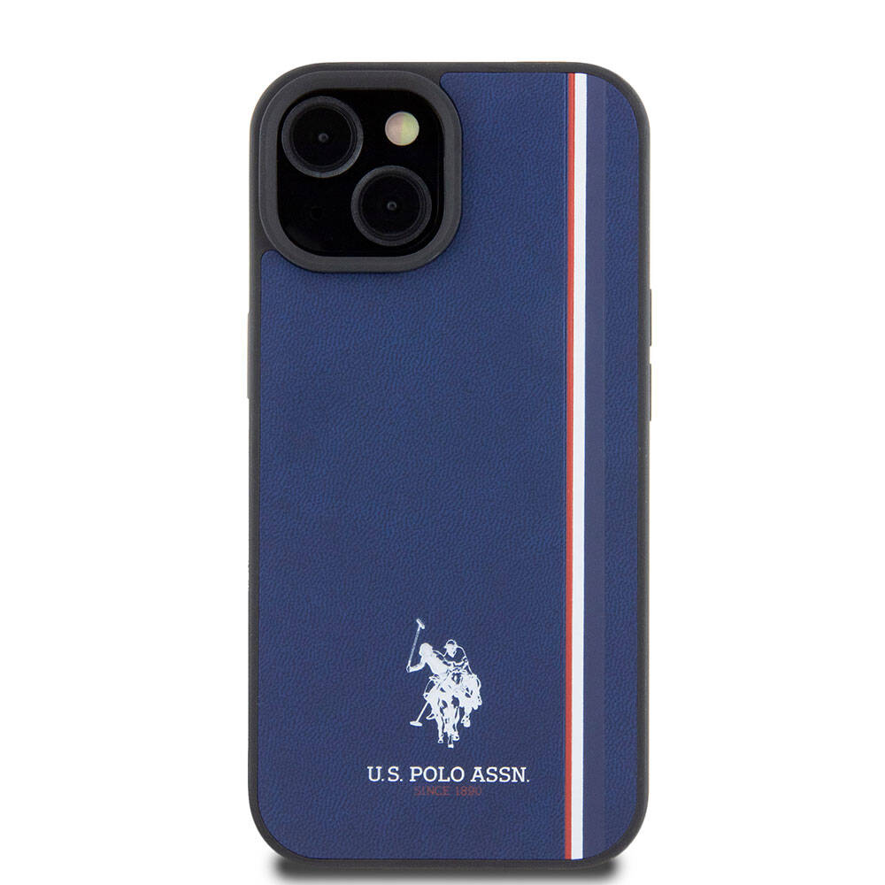 Apple iPhone 15 Kılıf U.S. Polo Assn. Orjinal Lisanslı Üç Renk Şerit Tasarımlı Baskı Logolu Kapak Siyah