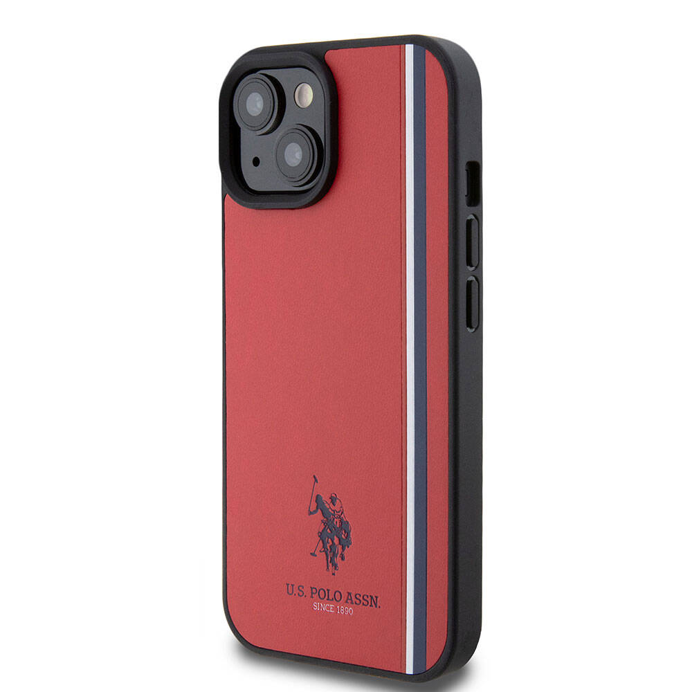 Apple iPhone 15 Kılıf U.S. Polo Assn. Orjinal Lisanslı Üç Renk Şerit Tasarımlı Baskı Logolu Kapak Lacivert