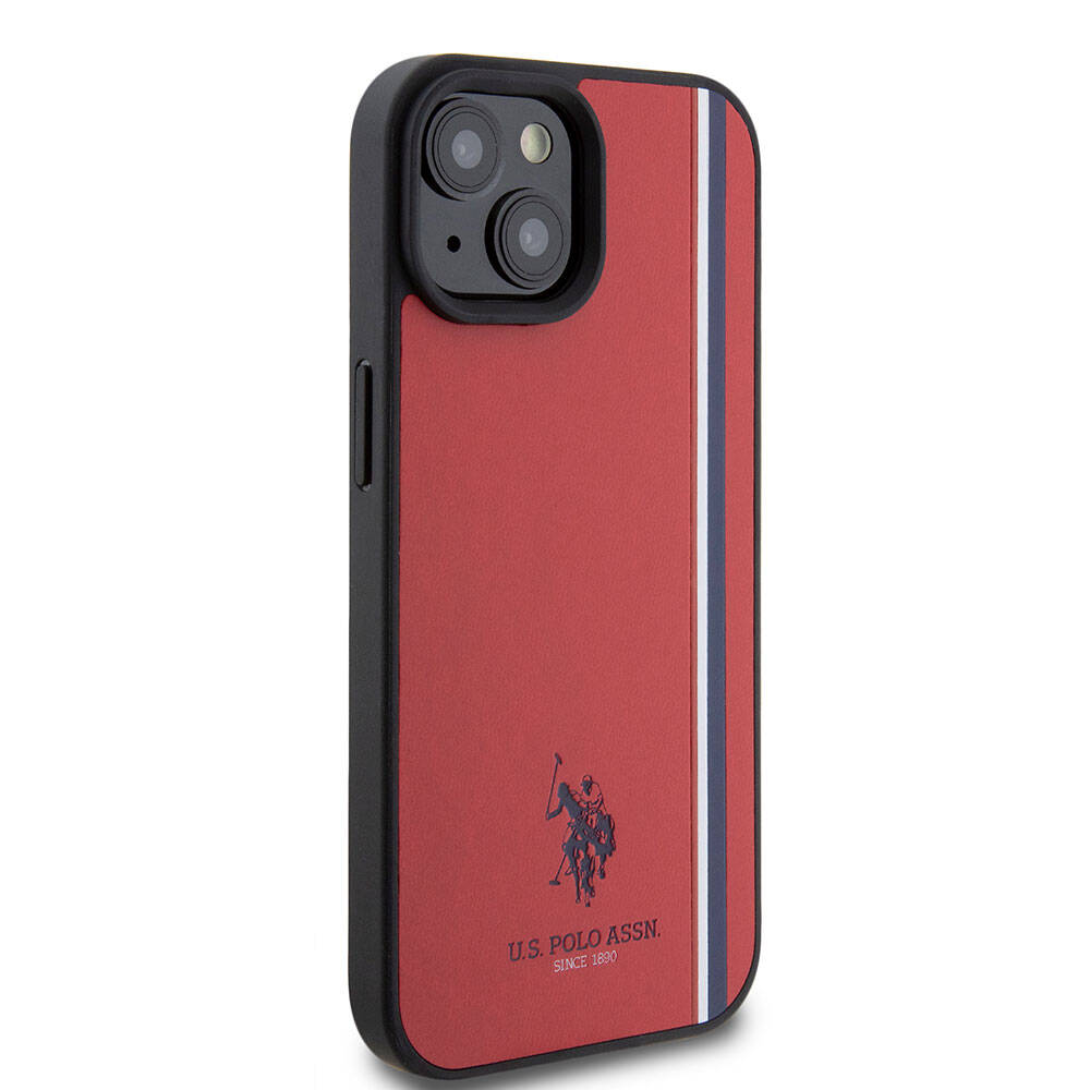 Apple iPhone 15 Kılıf U.S. Polo Assn. Orjinal Lisanslı Üç Renk Şerit Tasarımlı Baskı Logolu Kapak Kırmızı