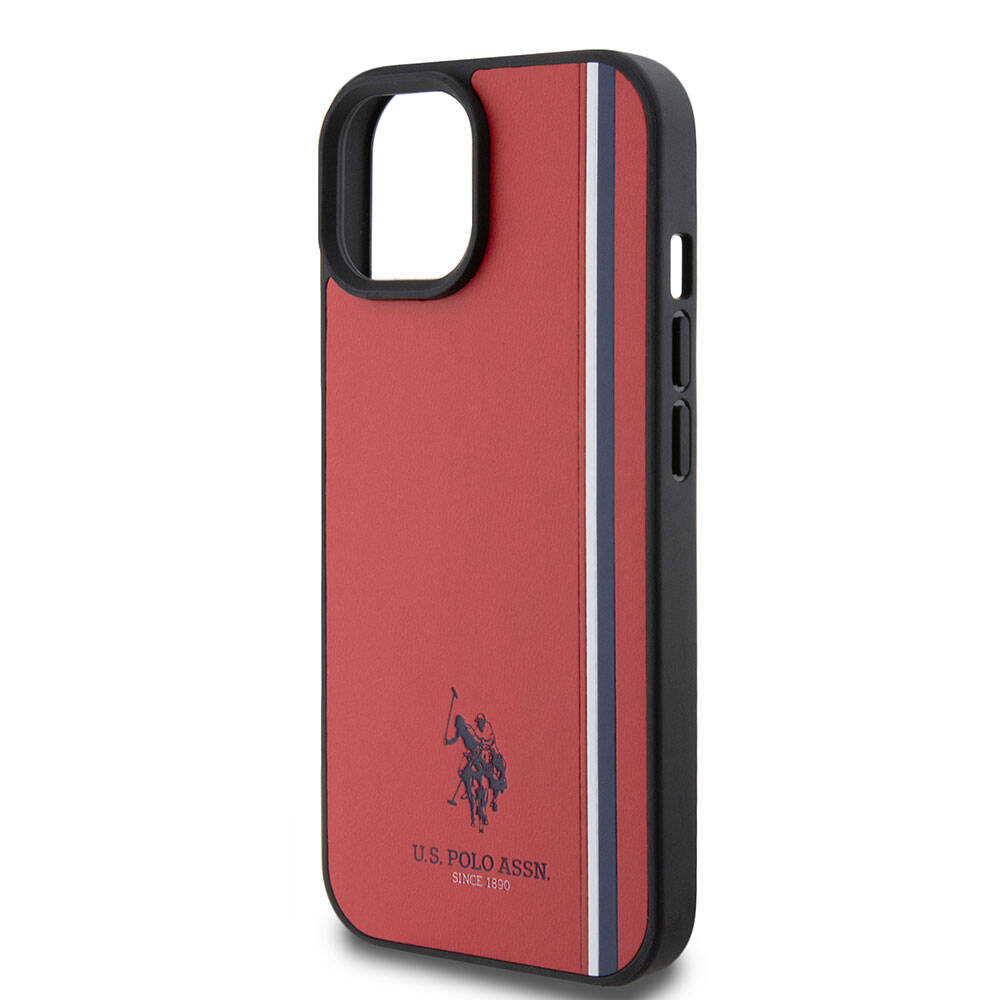 Apple iPhone 15 Kılıf U.S. Polo Assn. Orjinal Lisanslı Üç Renk Şerit Tasarımlı Baskı Logolu Kapak Lacivert