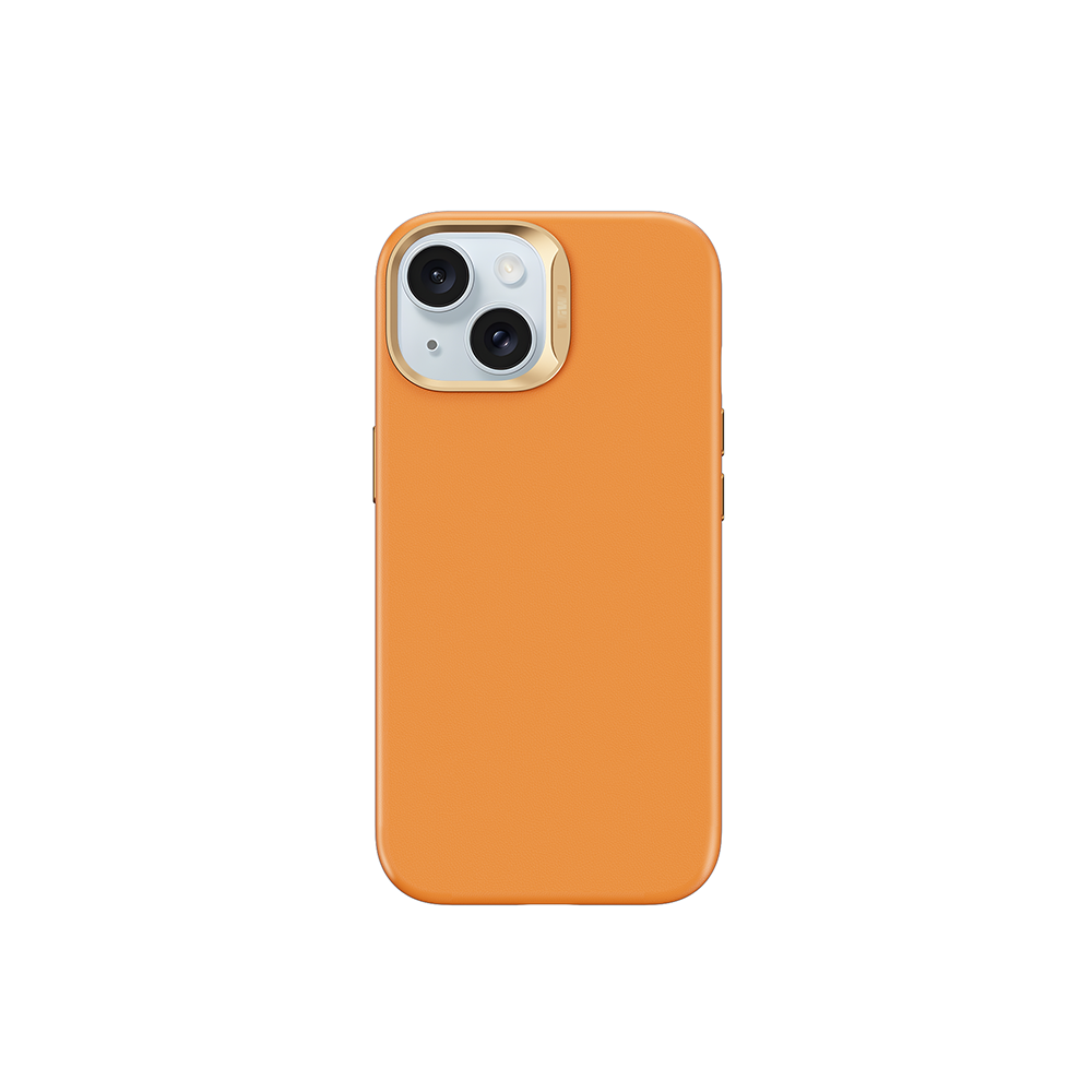 Apple iPhone 15 Kılıf Wiwu SP-019 M-safe Şarj Özellikli Vegan Leather Deri Kapak Turuncu