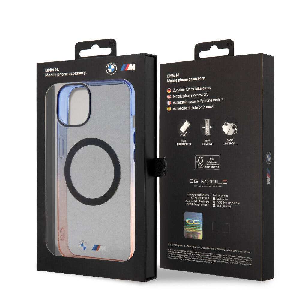 Apple iPhone 15 Plus Kılıf BMW M-safe Şarj Özellikli Transparan Renkli Çerçeveli Orjinal Lisanslı Kapak Gri