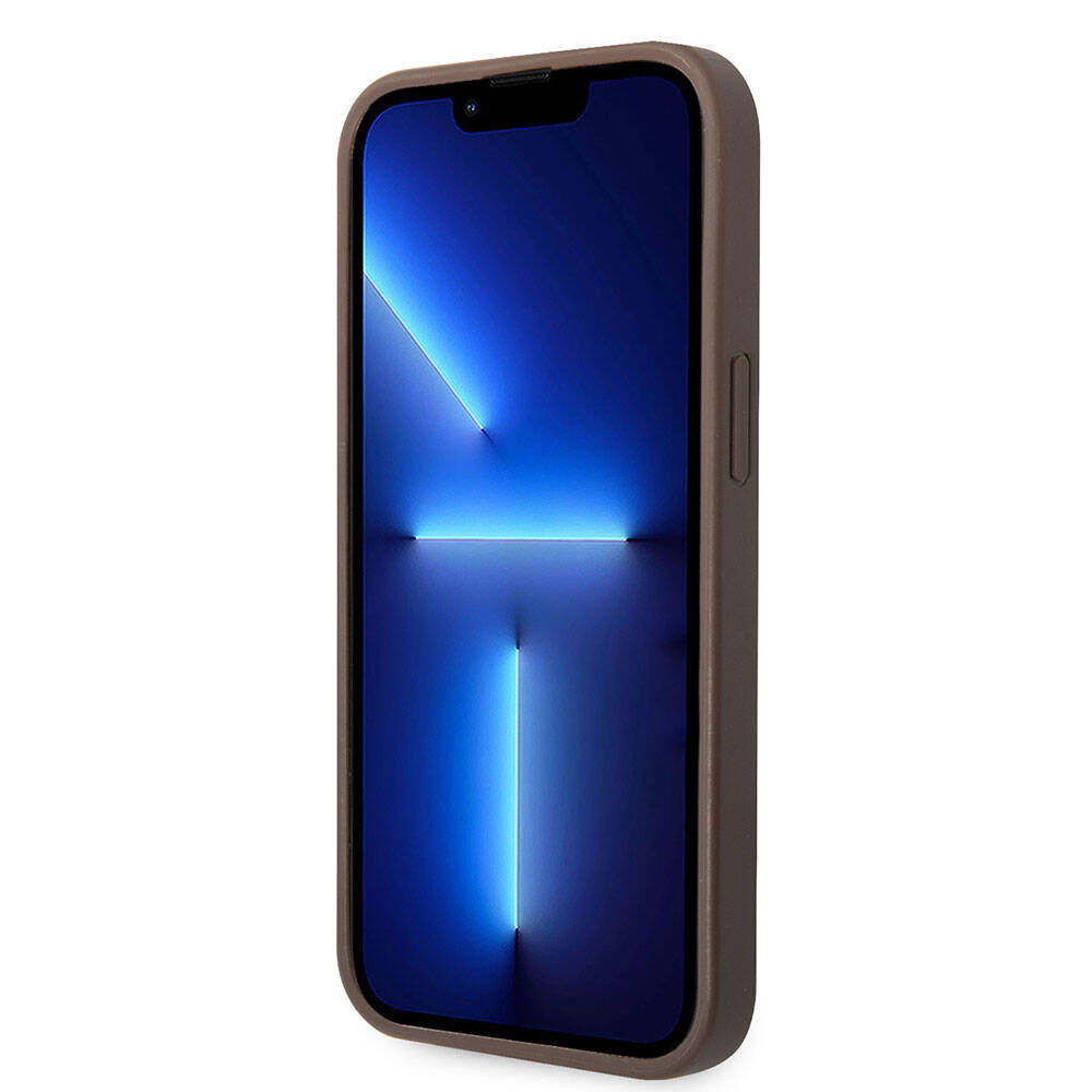Apple iPhone 15 Plus Kılıf Guess Orjinal Lisanslı PU Deri Yazı ve 4G Metal Logolu Desenli Kapak Gri