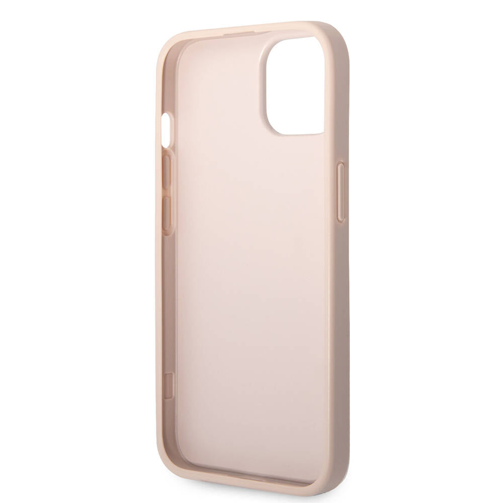 Apple iPhone 15 Plus Kılıf Guess Orjinal Lisanslı PU Deri Yazı ve 4G Metal Logolu Desenli Kapak Gri
