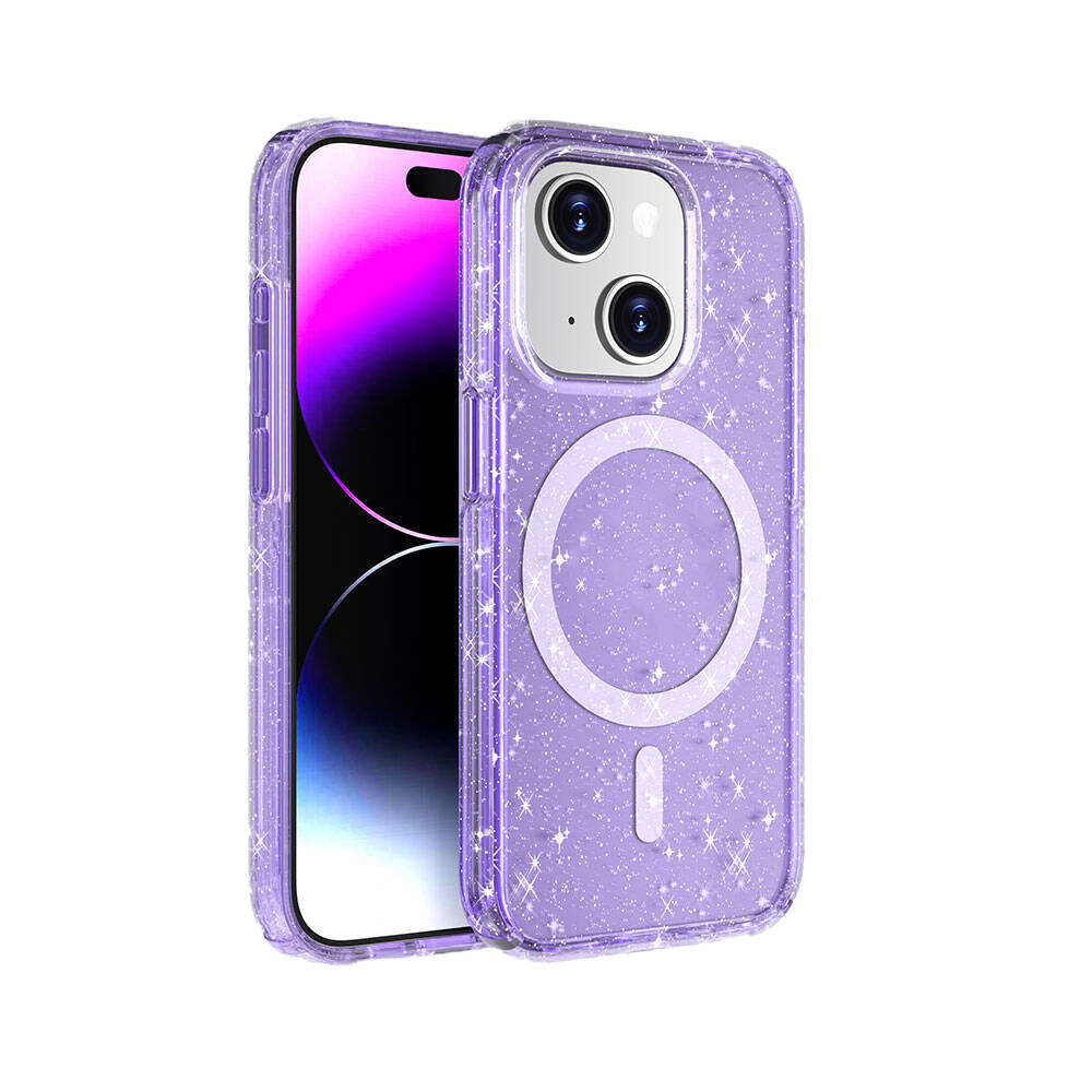 Apple iPhone 15 Plus Kılıf M-safe Şarj Özellikli Parlayan Simli Saydam Renkli Zore Allstar Kapak
