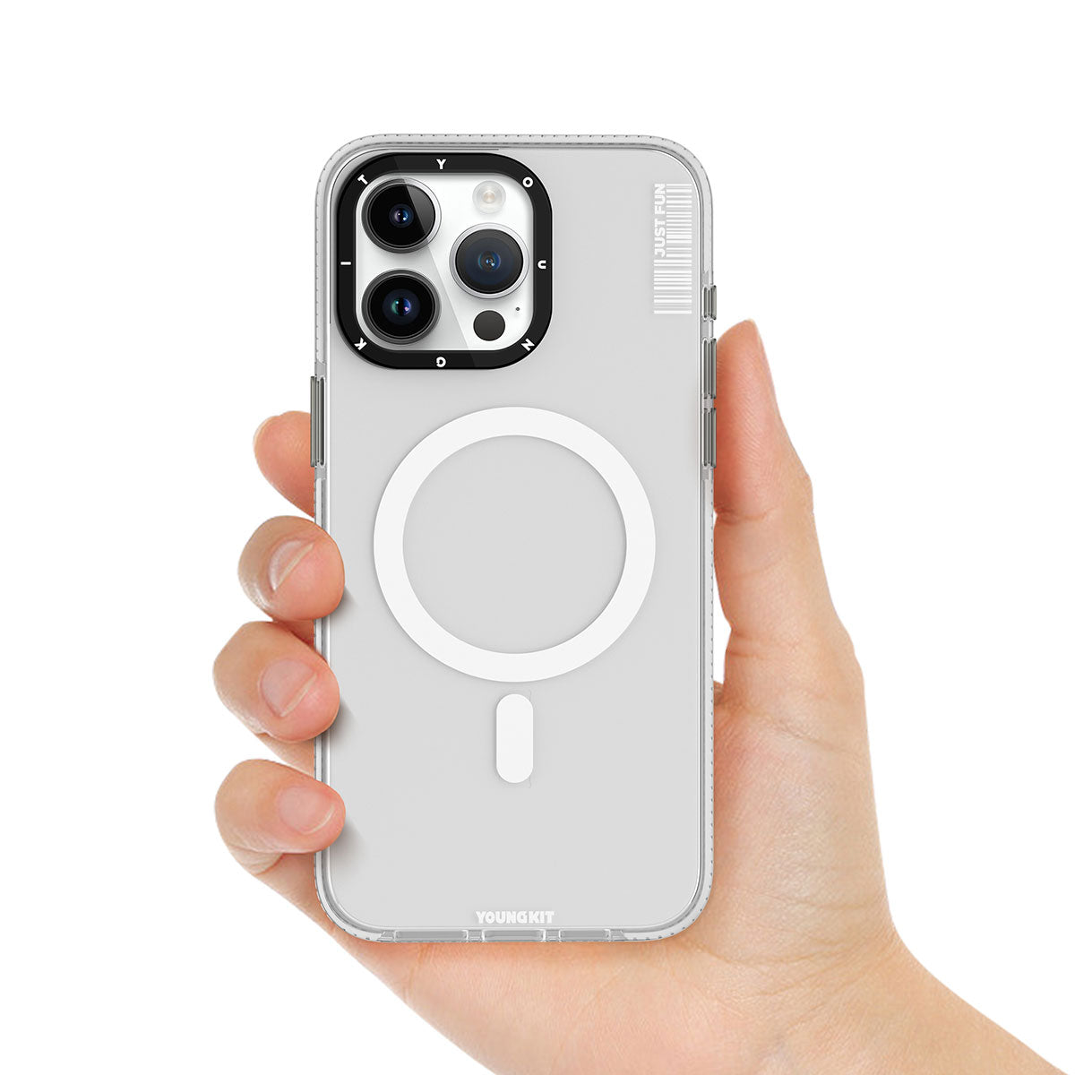 Apple iPhone 15 Plus Kılıf M-safe Şarj Özellikli YoungKit Crystal Color Serisi Kapak Pembe