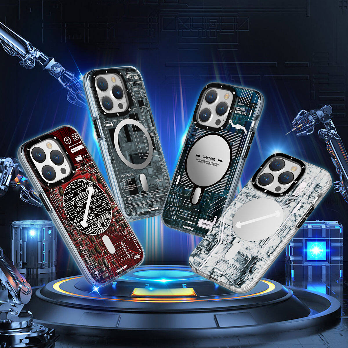 Apple iPhone 15 Plus Kılıf M-safe Şarj Özellikli YoungKit Technology Serisi Kapak Beyaz