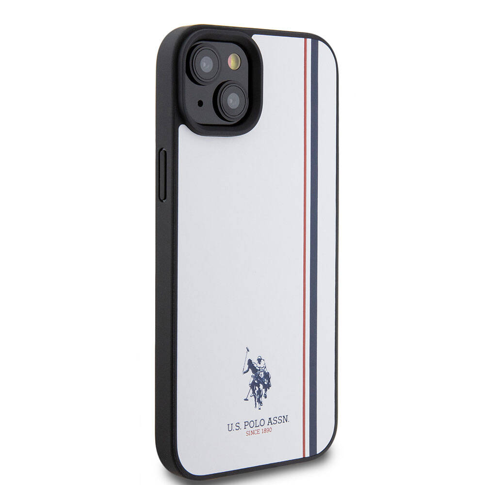 Apple iPhone 15 Plus Kılıf U.S. Polo Assn. Orjinal Lisanslı Üç Renk Şerit Tasarımlı Baskı Logolu Kapak Siyah