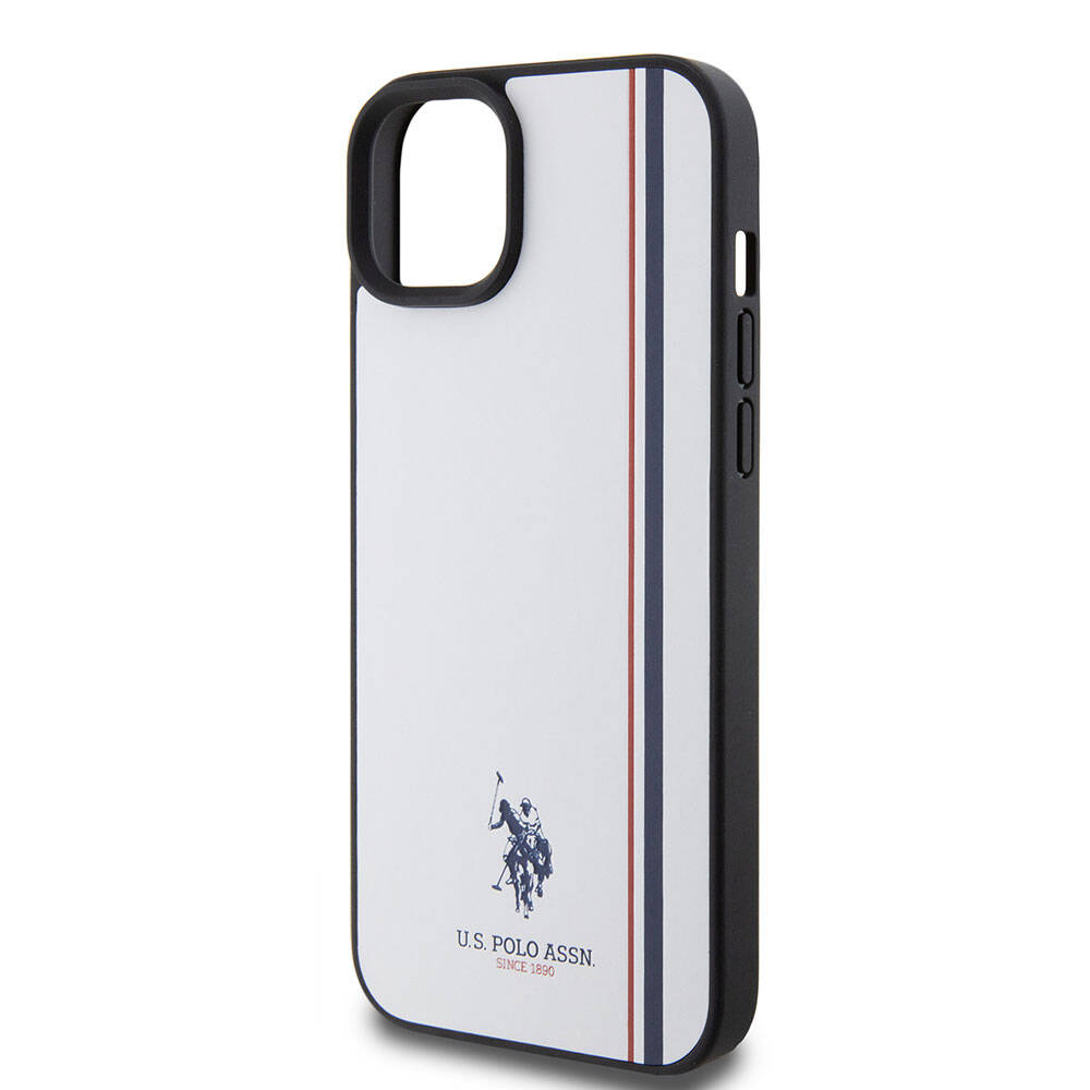 Apple iPhone 15 Plus Kılıf U.S. Polo Assn. Orjinal Lisanslı Üç Renk Şerit Tasarımlı Baskı Logolu Kapak Siyah