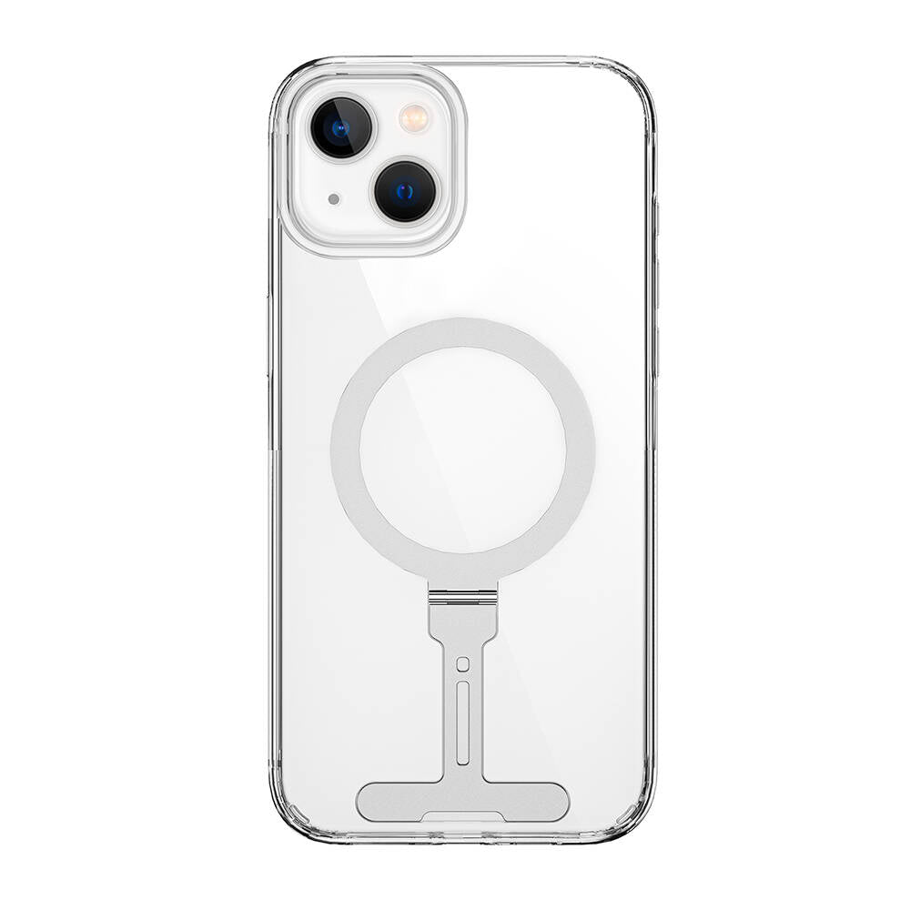 Apple iPhone 15 Plus Kılıf Wiwu FYY-014 M-safe Şarj Özellikli Alüminyum Alaşım Metal Standlı Şeffaf Kapak Renksiz