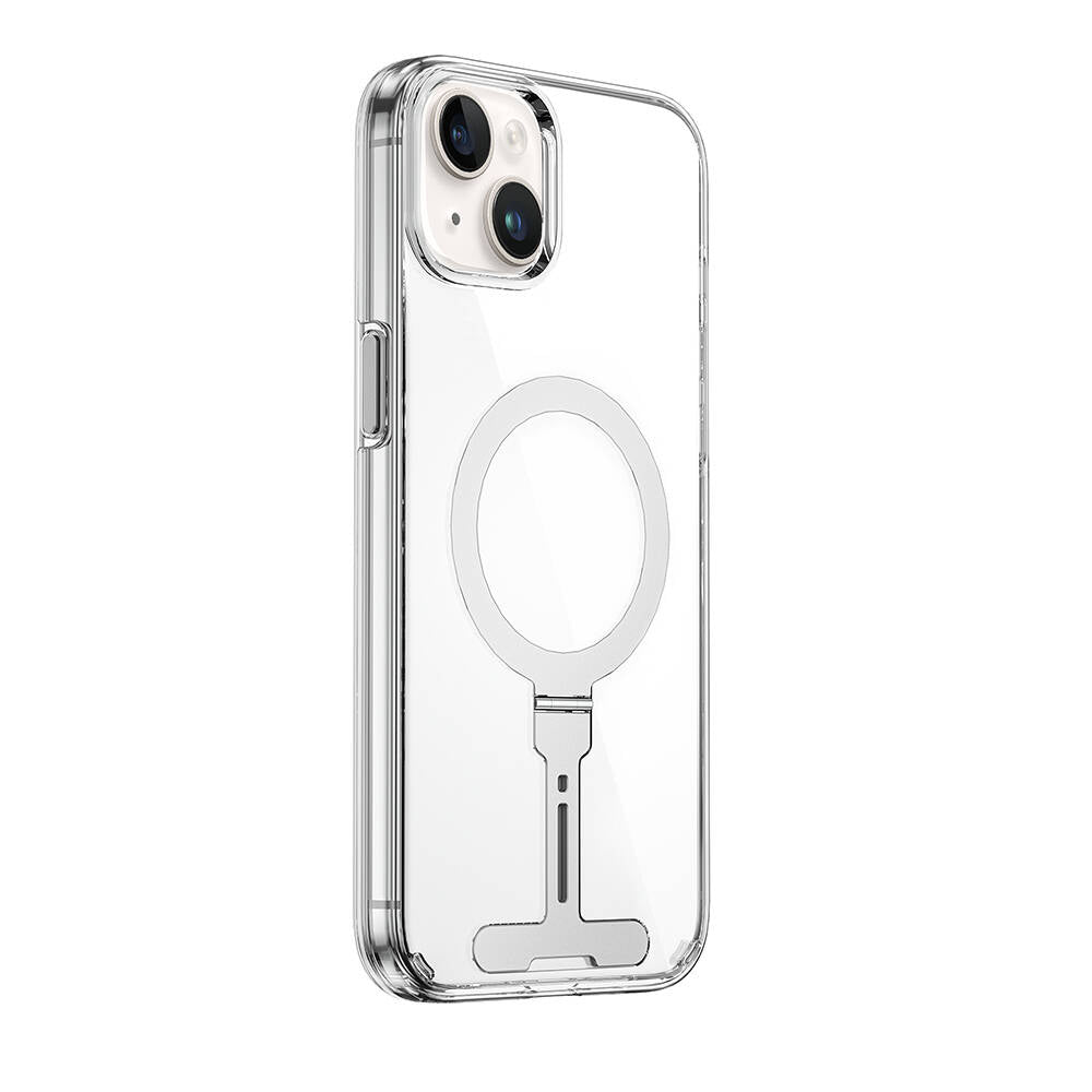 Apple iPhone 15 Plus Kılıf Wiwu FYY-014 M-safe Şarj Özellikli Alüminyum Alaşım Metal Standlı Şeffaf Kapak Renksiz