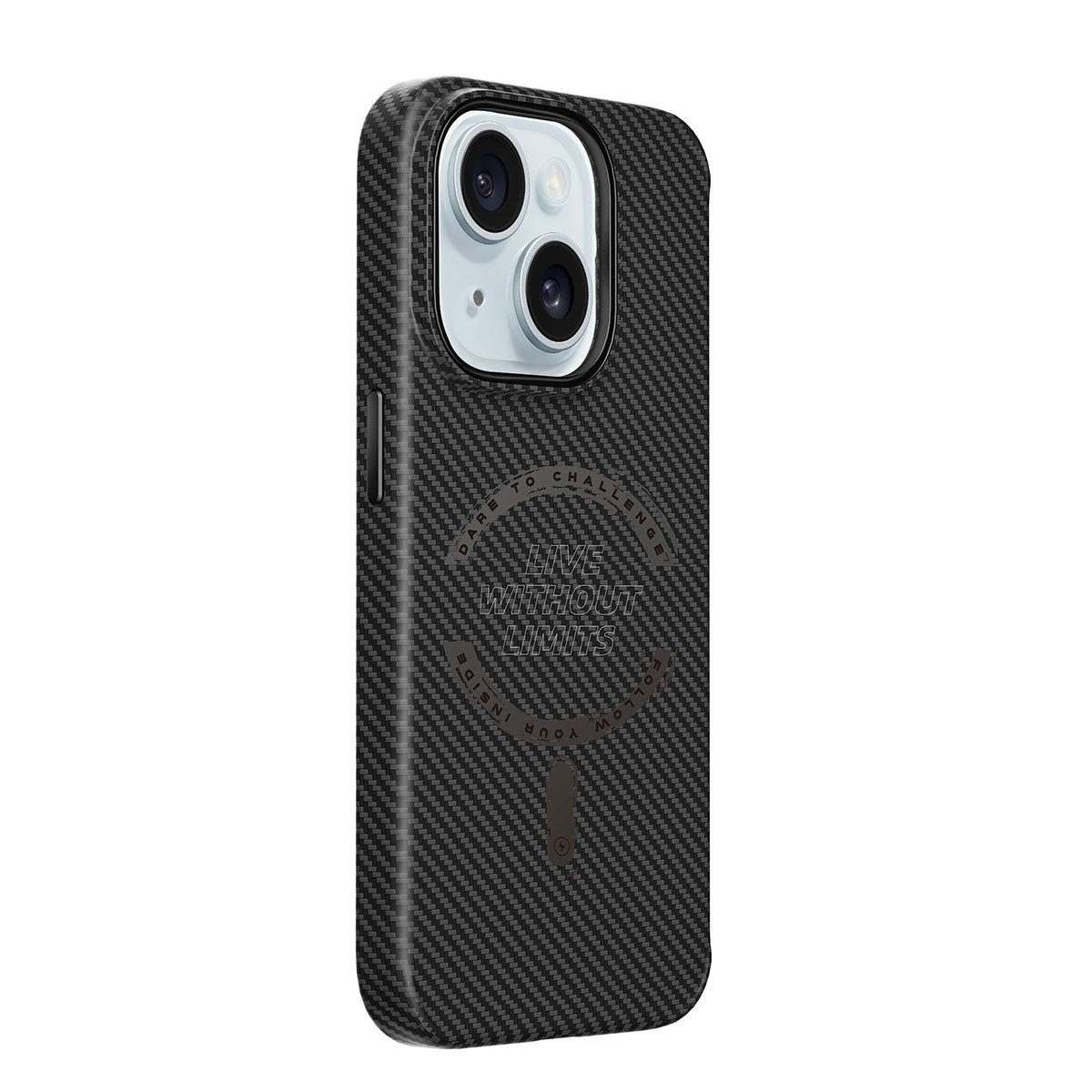 Apple iPhone 15 Plus Kılıf Wiwu LCC-107 Karbon Fiber M-safe Şarj Özellikli Kamera Korumalı Kabon Kapak Siyah
