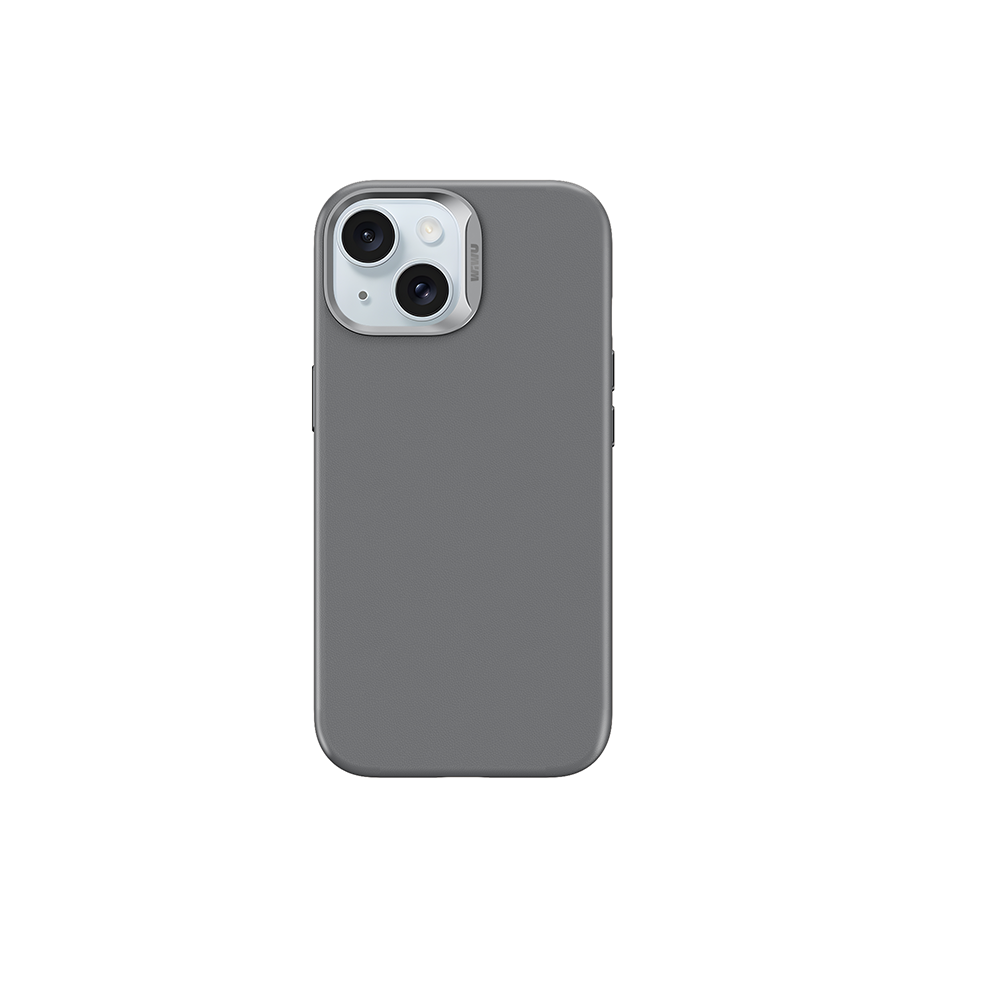 Apple iPhone 15 Plus Kılıf Wiwu SP-019 M-safe Şarj Özellikli Vegan Leather Deri Kapak Gri