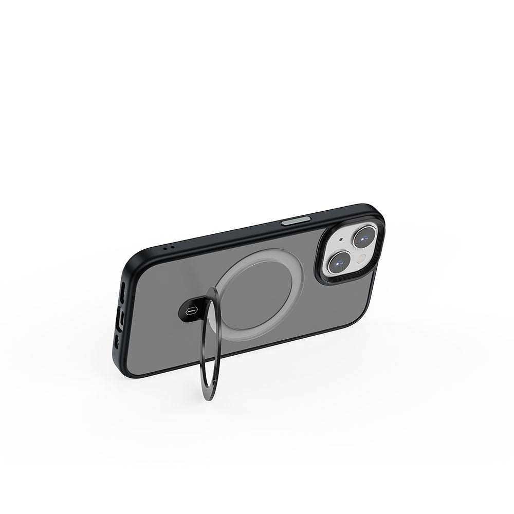Apple iPhone 15 Plus Kılıf Wiwu ZMM-010 M-safe Şarj Özellikli Mat Arka Yüzey Standlı Kapak Mavi