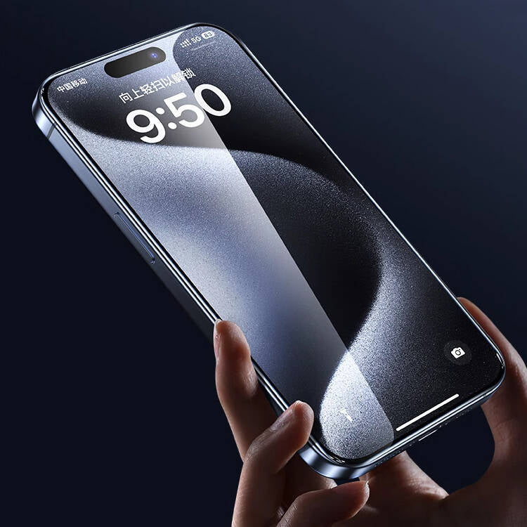 Apple iPhone 15 Plus Wiwu GT-009 Polimer Oleofobik Kaplama Şeffaf Pürüzsüz Temperli Cam Ekran Koruyucu Siyah