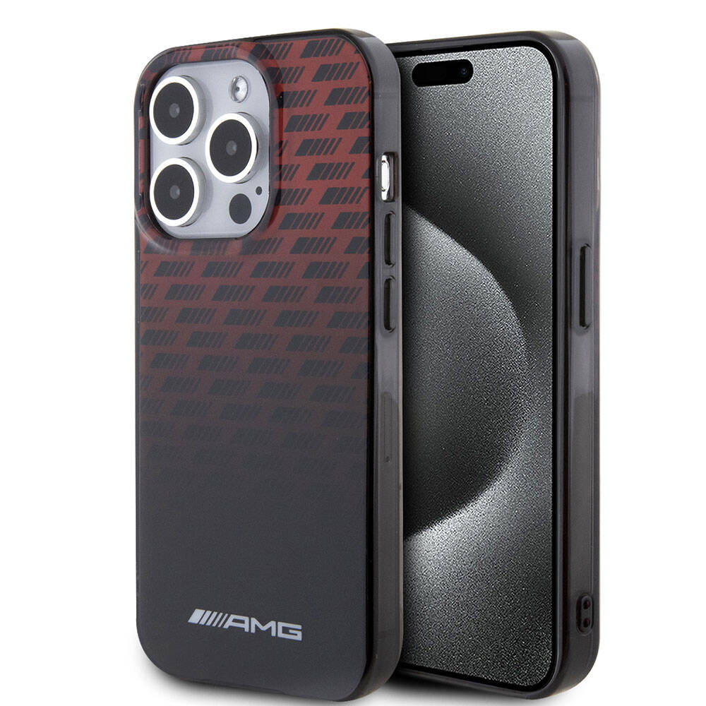 Apple iPhone 15 Pro Kılıf AMG Orjinal Lisanslı Çift Katmanlı Küçük Logolu Dörtgen Şerit Desenli Kapak Siyah