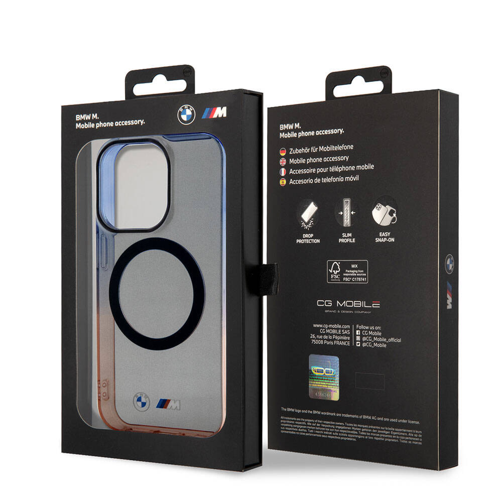 Apple iPhone 15 Pro Kılıf BMW M-safe Şarj Özellikli Transparan Renkli Çerçeveli Orjinal Lisanslı Kapak Gri