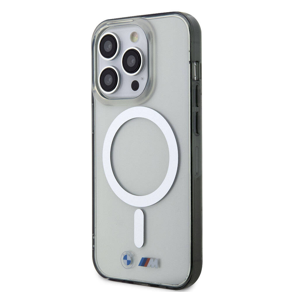 Apple iPhone 15 Pro Kılıf BMW M-safe Şarj Özellikli Transparan Silver Ring Orjinal Lisanslı Kapak Renksiz