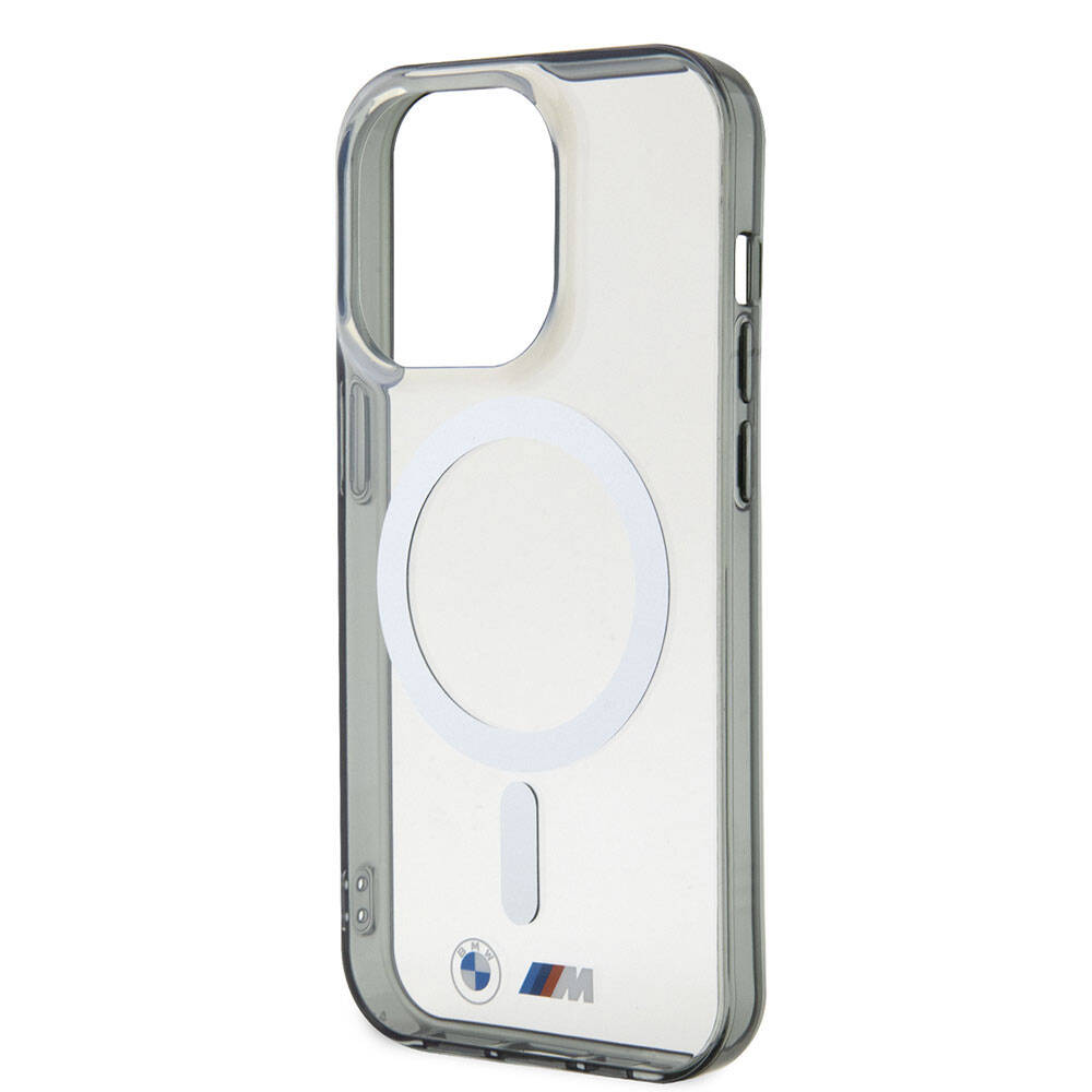 Apple iPhone 15 Pro Kılıf BMW M-safe Şarj Özellikli Transparan Silver Ring Orjinal Lisanslı Kapak Renksiz