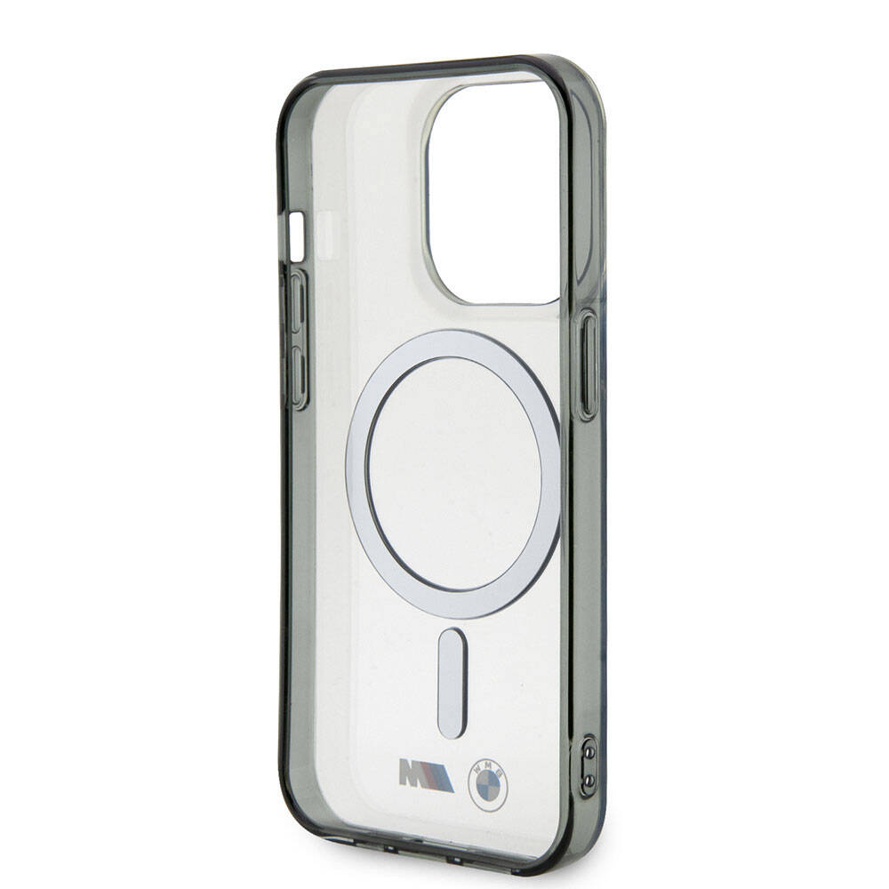 Apple iPhone 15 Pro Kılıf BMW M-safe Şarj Özellikli Transparan Silver Ring Orjinal Lisanslı Kapak Renksiz