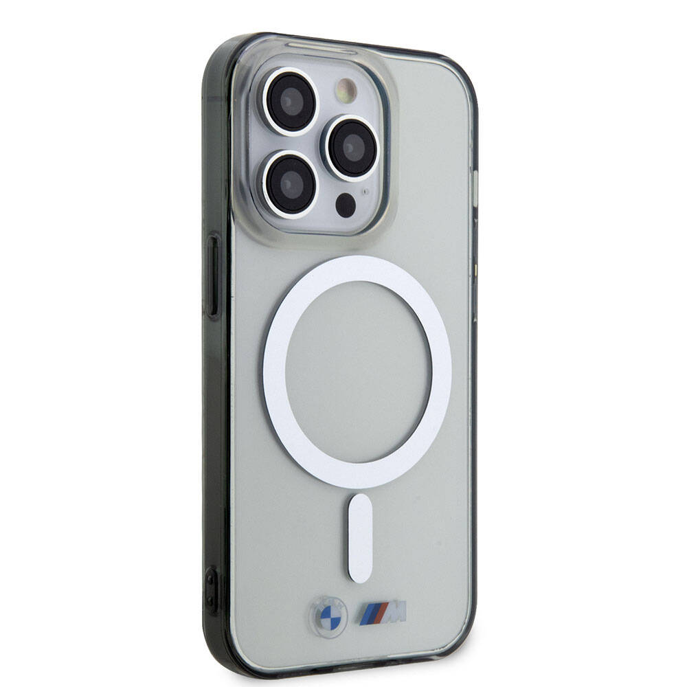 Apple iPhone 15 Pro Kılıf BMW M-safe Şarj Özellikli Transparan Silver Ring Orjinal Lisanslı Kapak Renksiz