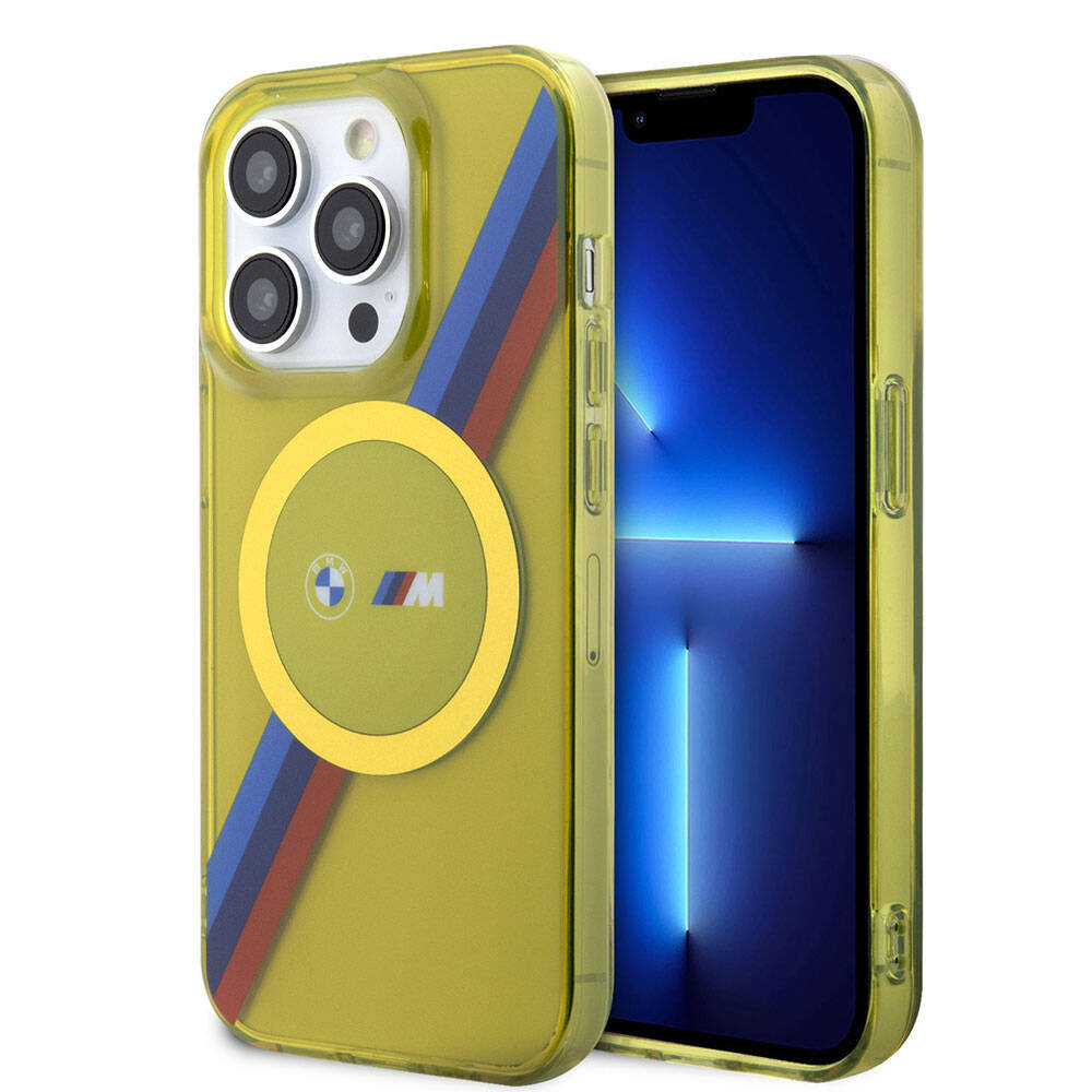 Apple iPhone 15 Pro Kılıf BMW M-safe Şarj Özellikli Transparan Tricolor Stripes Orjinal Lisanslı Kapak Yeşil