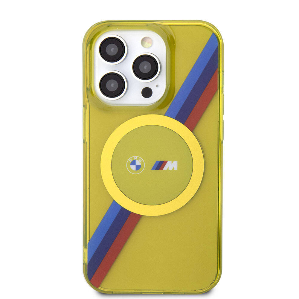 Apple iPhone 15 Pro Kılıf BMW M-safe Şarj Özellikli Transparan Tricolor Stripes Orjinal Lisanslı Kapak Yeşil