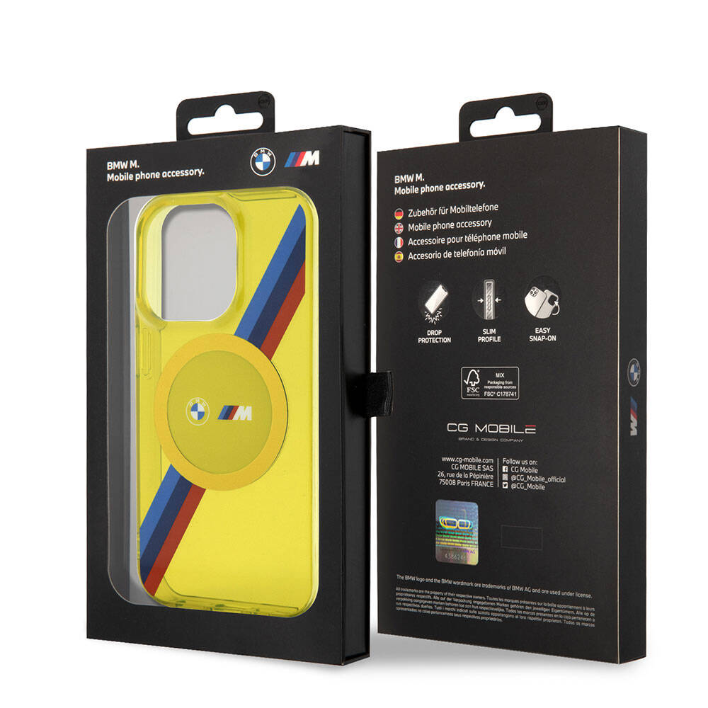 Apple iPhone 15 Pro Kılıf BMW M-safe Şarj Özellikli Transparan Tricolor Stripes Orjinal Lisanslı Kapak Yeşil