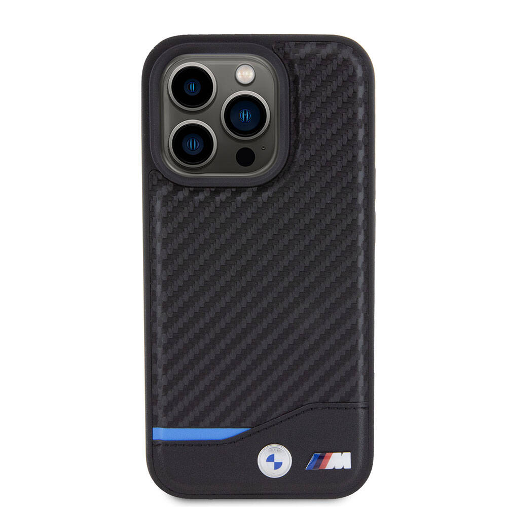 Apple iPhone 15 Pro Kılıf BMW Orjinal Lisanslı M-safe Şarj Özellikli M Logolu PU Karbon Kapak Siyah