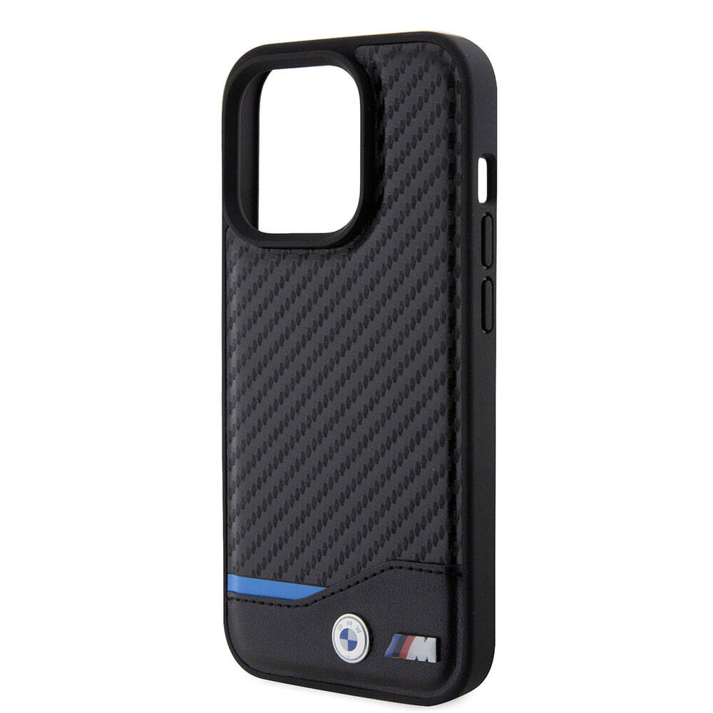 Apple iPhone 15 Pro Kılıf BMW Orjinal Lisanslı M-safe Şarj Özellikli M Logolu PU Karbon Kapak Siyah