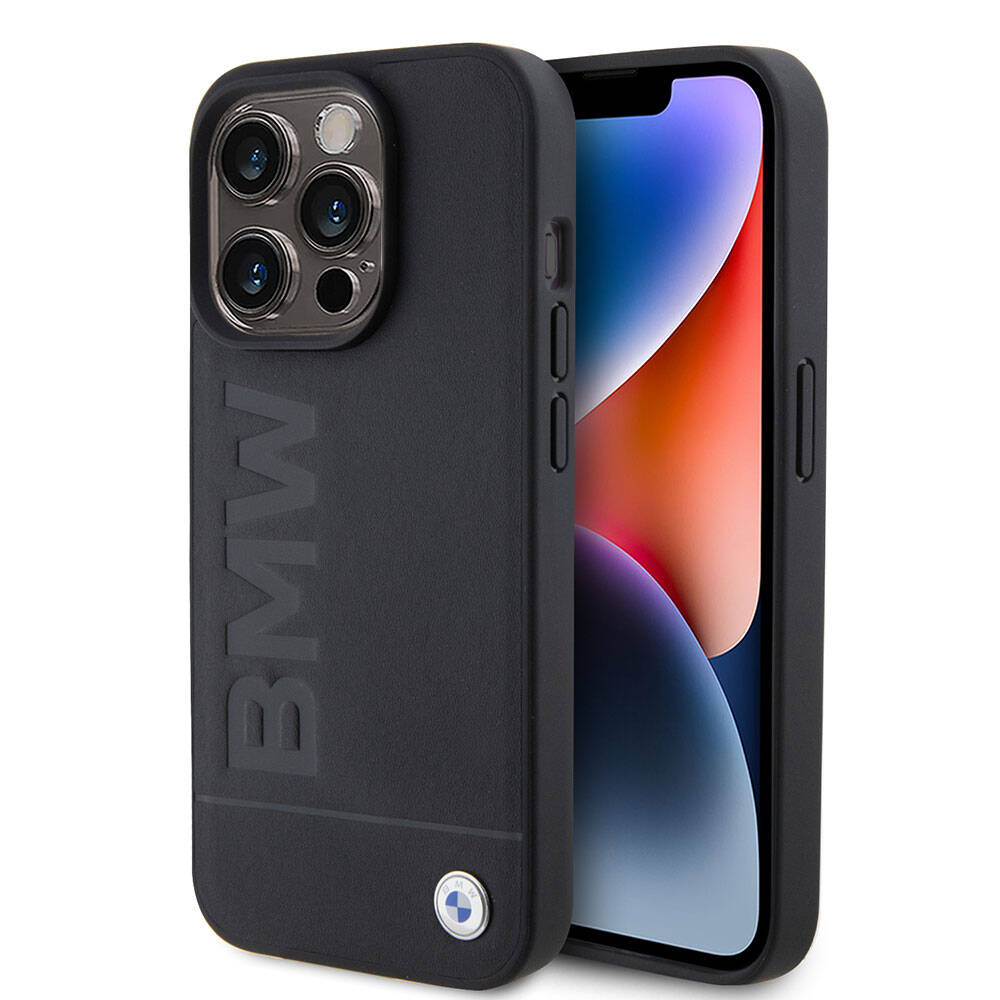 Apple iPhone 15 Pro Kılıf BMW Orjinal Lisanslı M-safe Şarj Özellikli Sıcak Damga Logolu Deri Kapak Siyah