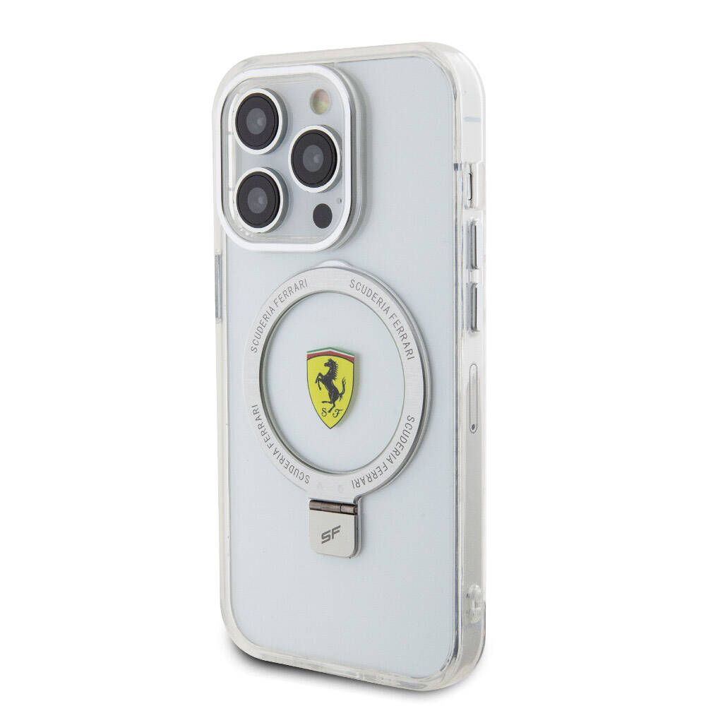 Apple iPhone 15 Pro Kılıf Ferrari M-safe Şarj Özellikli Standlı Buzlu Yüzey Dizayn Kapak Siyah