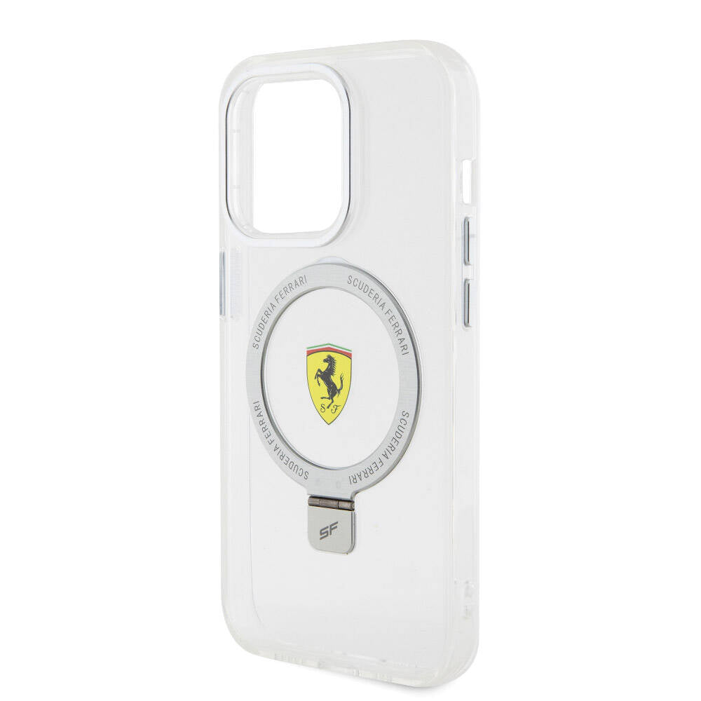 Apple iPhone 15 Pro Kılıf Ferrari M-safe Şarj Özellikli Standlı Buzlu Yüzey Dizayn Kapak Kırmızı