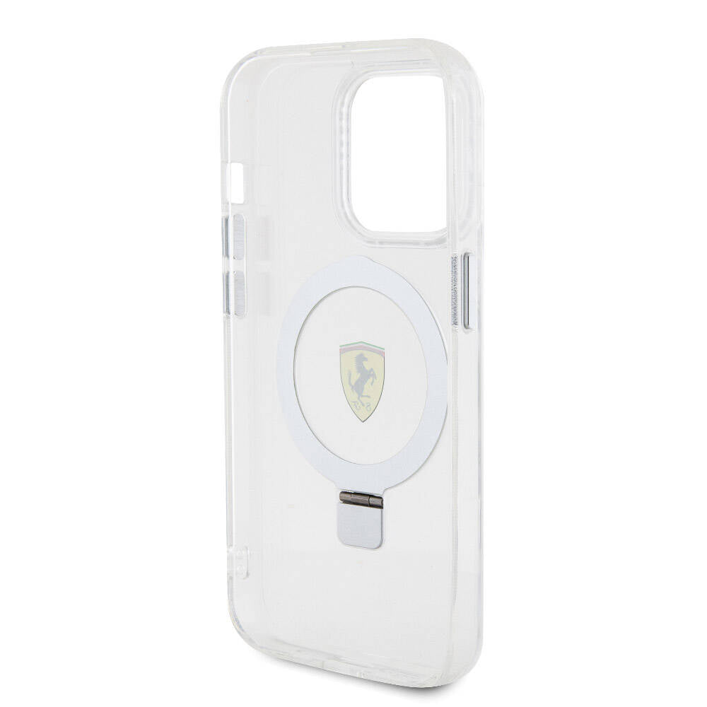 Apple iPhone 15 Pro Kılıf Ferrari M-safe Şarj Özellikli Standlı Buzlu Yüzey Dizayn Kapak Kırmızı
