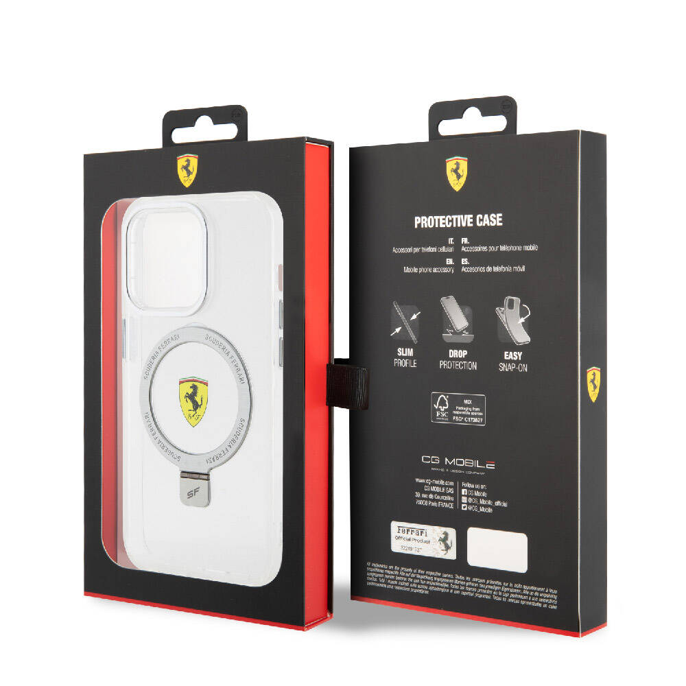 Apple iPhone 15 Pro Kılıf Ferrari M-safe Şarj Özellikli Standlı Buzlu Yüzey Dizayn Kapak Siyah