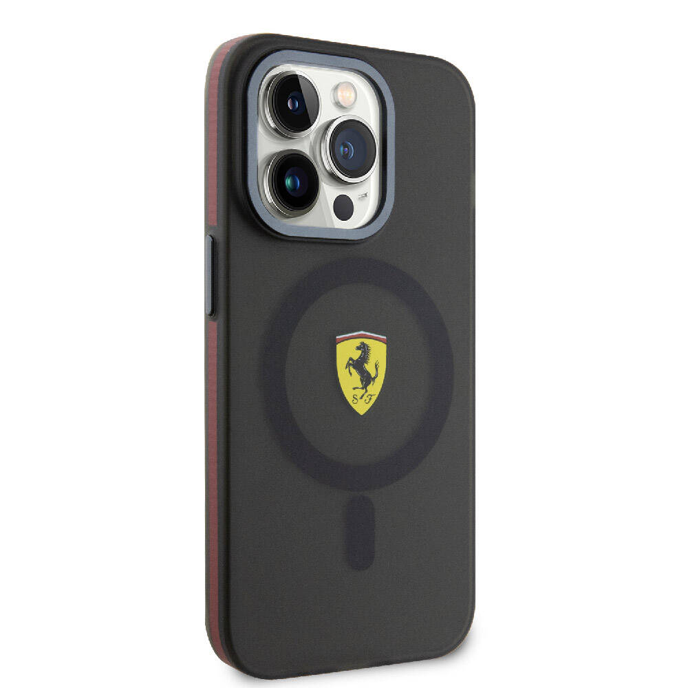 Apple iPhone 15 Pro Kılıf Ferrari Orjinal Lisanslı M-safe Şarj Özellikli Kontrast Bumper Kapak Kırmızı