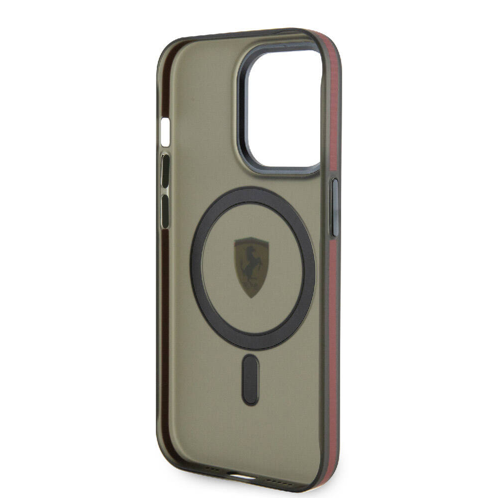 Apple iPhone 15 Pro Kılıf Ferrari Orjinal Lisanslı M-safe Şarj Özellikli Kontrast Bumper Kapak Kırmızı