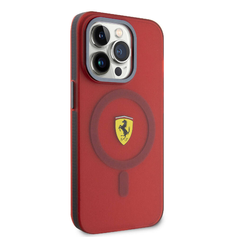 Apple iPhone 15 Pro Kılıf Ferrari Orjinal Lisanslı M-safe Şarj Özellikli Kontrast Bumper Kapak Kırmızı
