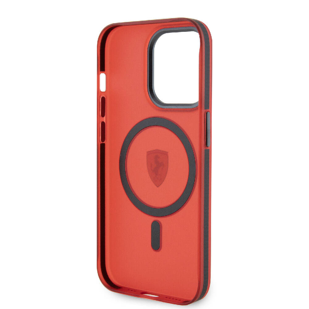 Apple iPhone 15 Pro Kılıf Ferrari Orjinal Lisanslı M-safe Şarj Özellikli Kontrast Bumper Kapak Kırmızı