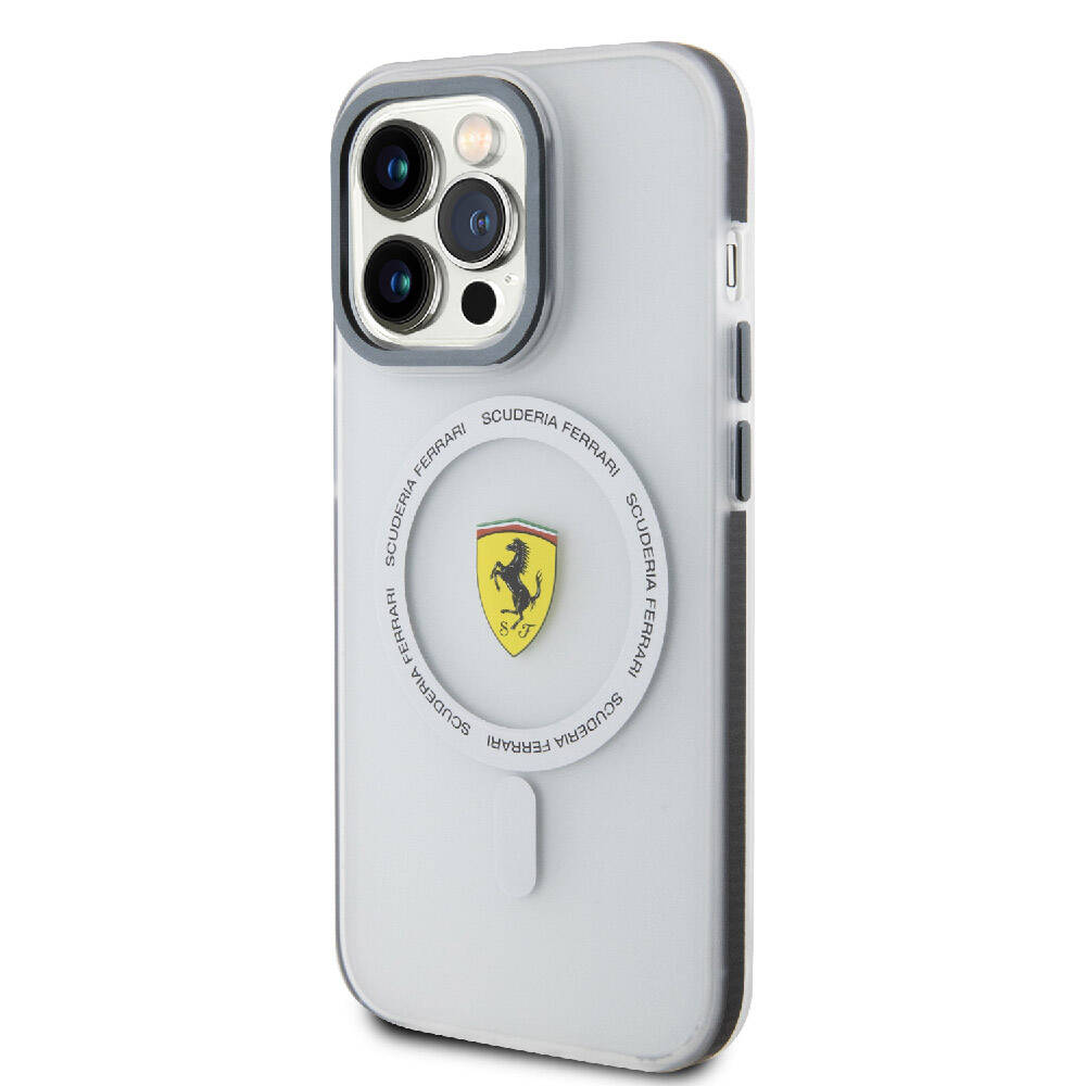 Apple iPhone 15 Pro Kılıf Ferrari Orjinal Lisanslı M-safe Şarj Özellikli Kontrast Bumper SF Ring Kapak Kırmızı