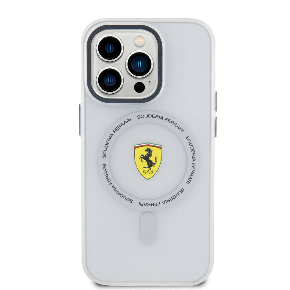 Apple iPhone 15 Pro Kılıf Ferrari Orjinal Lisanslı M-safe Şarj Özellikli Kontrast Bumper SF Ring Kapak Kırmızı